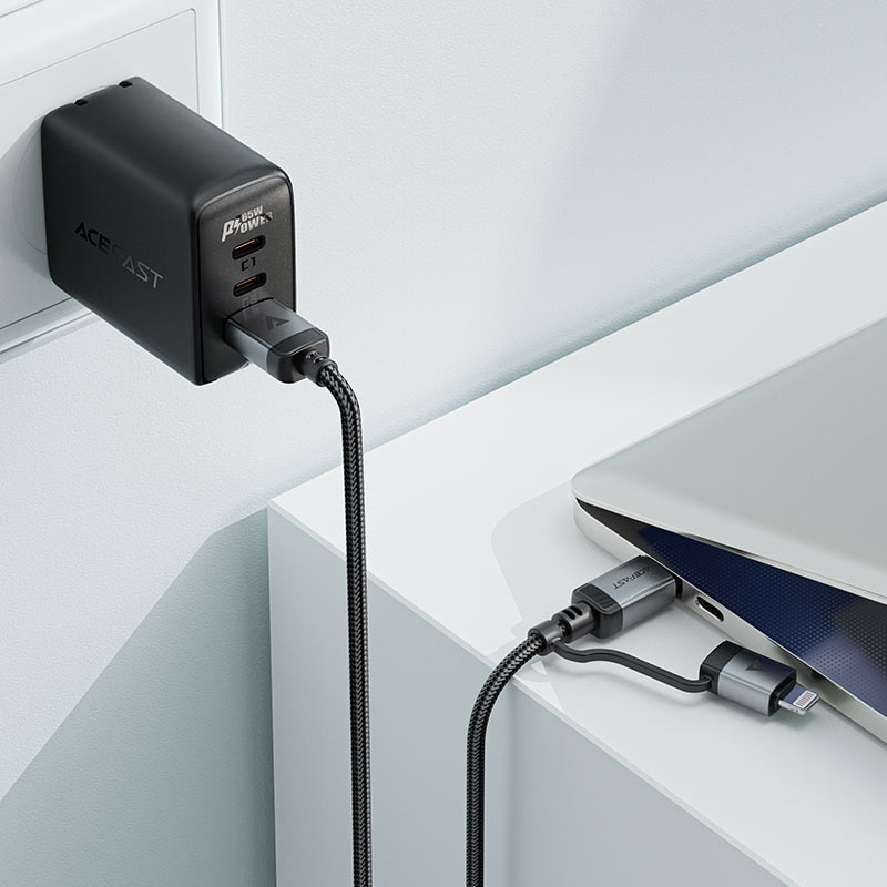 AceFast | 17956 | C20-01 | Usb C To Usb C / Lightning Aluminum Alloy Connectors Charging Data Cable | Black AceFast | 17956 | C20-01 | Usb C To Usb C / Lightning Aluminum Alloy Connectors Charging Data Cable | Black